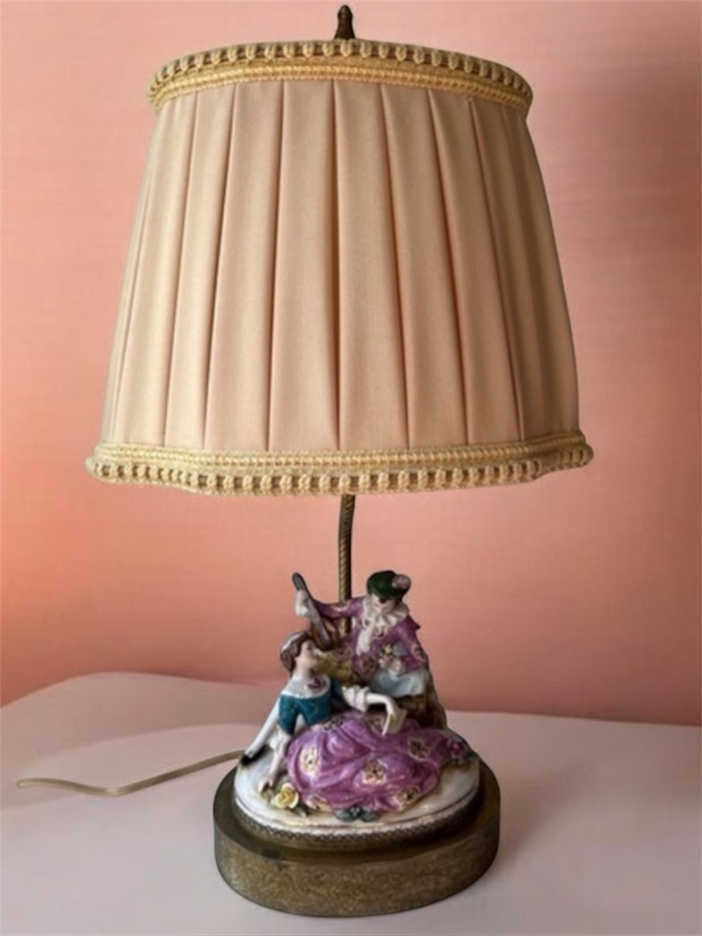 Antique Dresden Hand Painted Porcelain Figural Courting Couple Lamp Germany